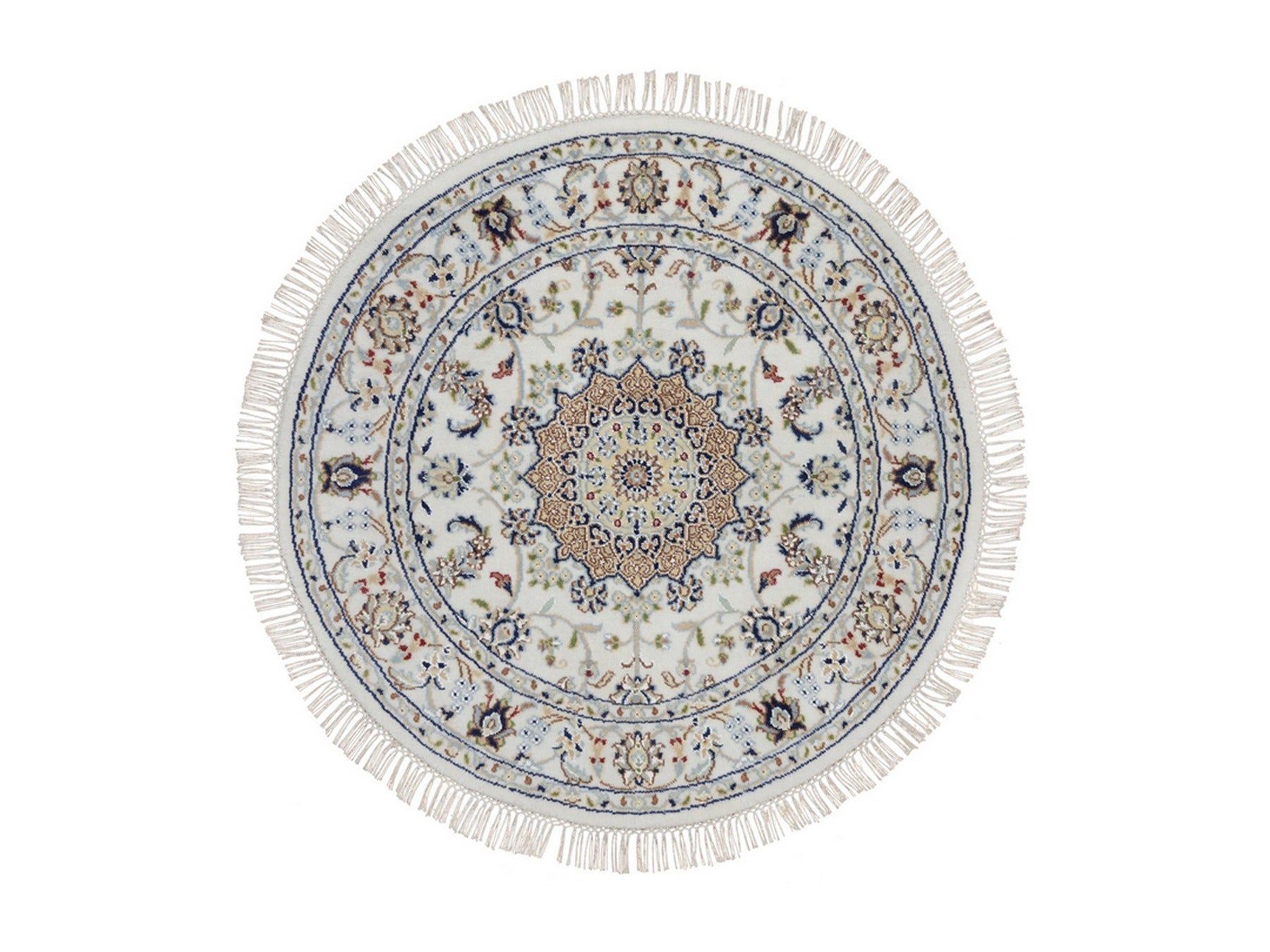 Nain Fine Oriental hand-knotted wool/silk rug in Ivory, 3'2" x 3'2" — SKU O092579