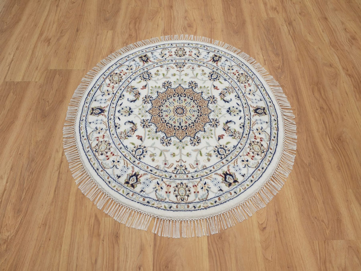 Nain Fine Oriental hand-knotted wool/silk rug in Ivory, 3'2" x 3'2" — SKU O092579 (view 2)