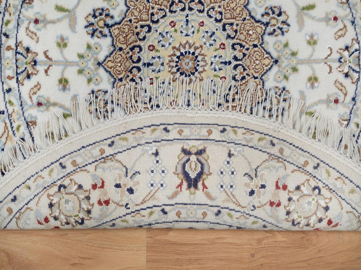 Nain Fine Oriental hand-knotted wool/silk rug in Ivory, 3'2" x 3'2" — SKU O092579 (view 3)