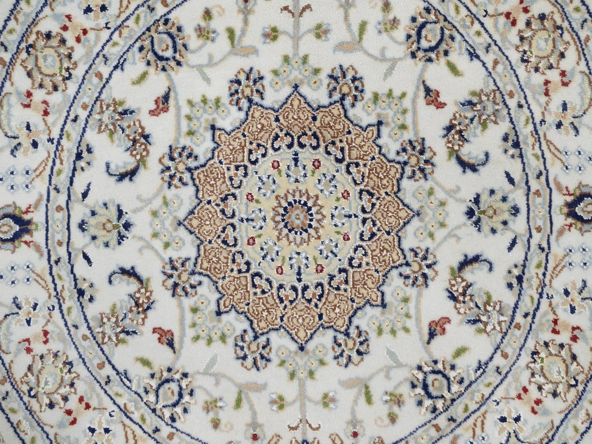 Nain Fine Oriental hand-knotted wool/silk rug in Ivory, 3'2" x 3'2" — SKU O092579 (view 5)