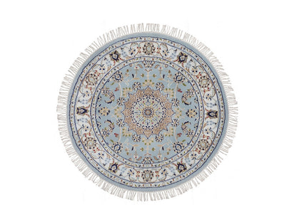 Blue 3'2" x 3'2" Fine Oriental Hand knotted Wool/Silk Rug - Sku: O092580