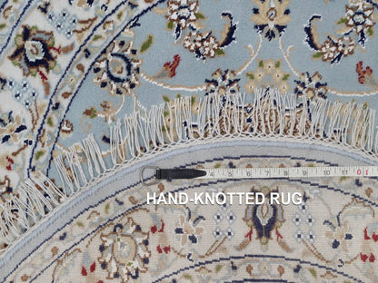 Blue 3'2" x 3'2" Fine Oriental Hand knotted Wool/Silk Rug - Sku: O092580