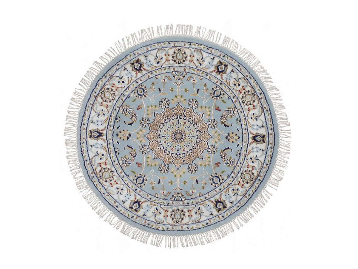 Nain Fine Oriental hand-knotted wool/silk rug in Blue & Ivory, 3'2" x 3'2" — SKU O092581