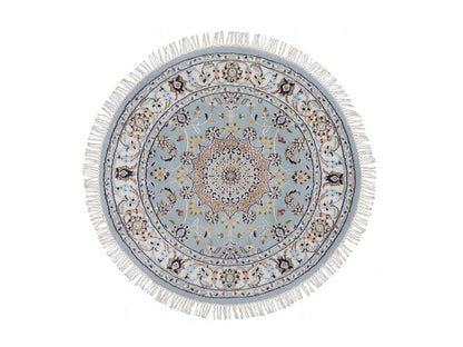 Nain Fine Oriental hand-knotted wool/silk rug in Blue & Ivory, 3'2" x 3'2" — SKU O092581