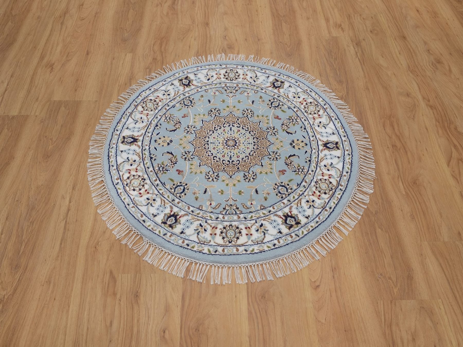 Blue 3'2" x 3'2" Fine Oriental Hand knotted Wool/Silk Rug - Sku: O092581