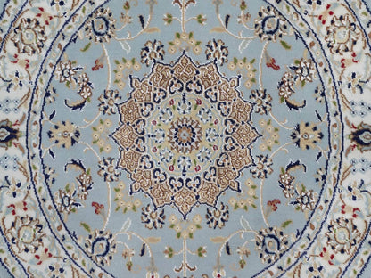 Blue 3'2" x 3'2" Fine Oriental Hand knotted Wool/Silk Rug - Sku: O092581