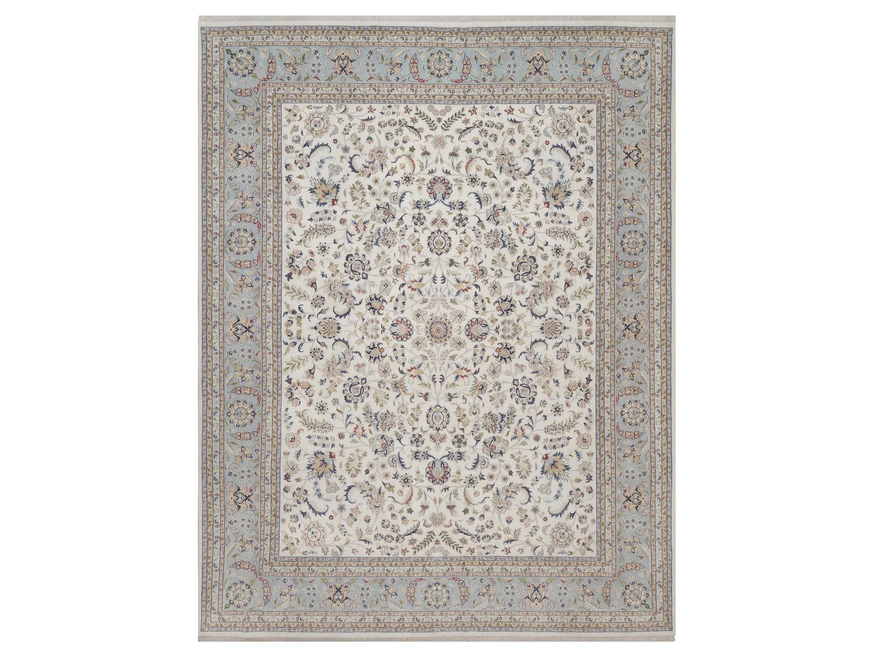 Nain Fine Oriental hand-knotted wool/silk rug in Ivory & Light Blue, 11'11" x 15'3" — SKU O092582