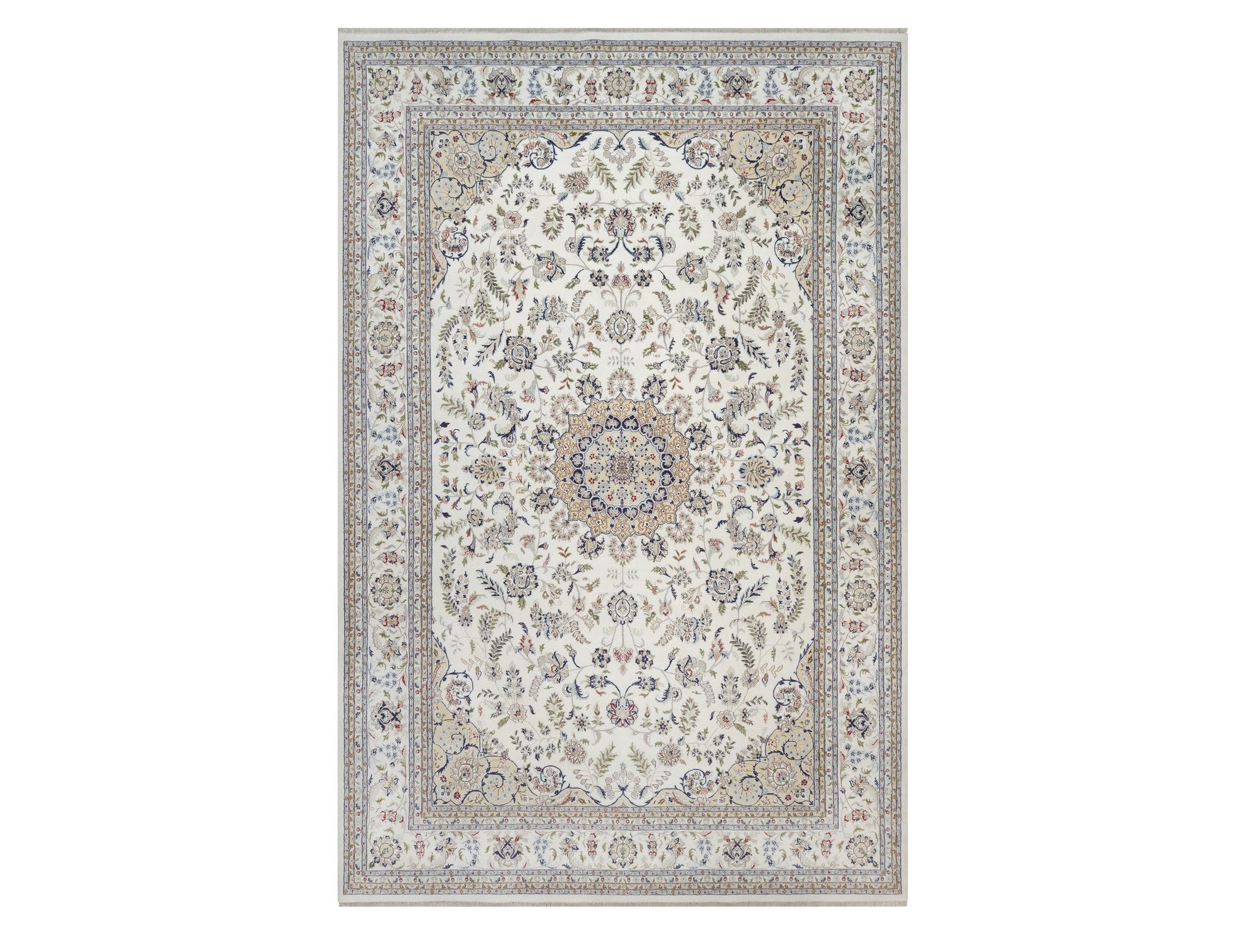 Nain Fine Oriental hand-knotted wool/silk rug in Ivory, 11'8" x 17'9" — SKU O092583