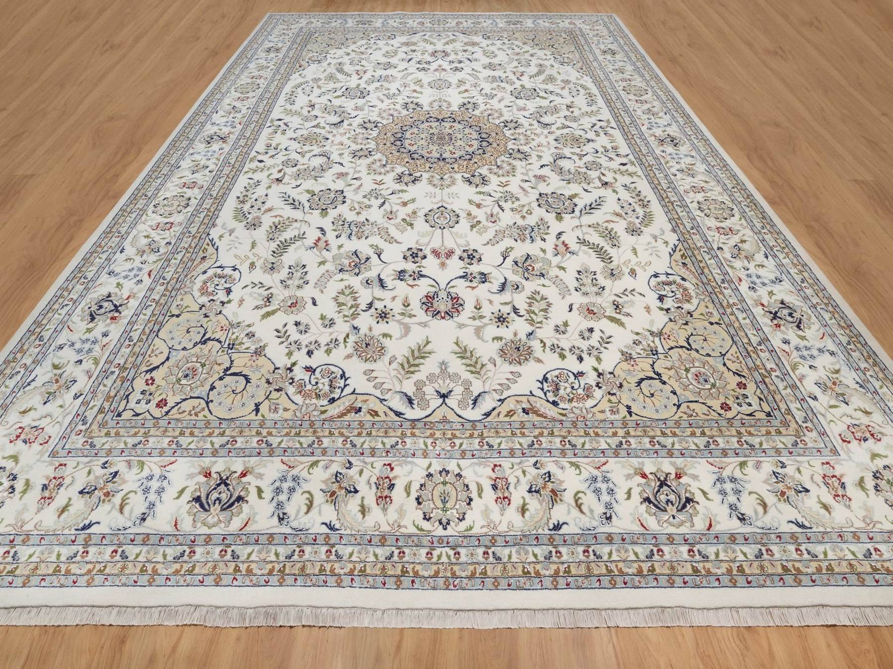 Nain Fine Oriental hand-knotted wool/silk rug in Ivory, 11'8" x 17'9" — SKU O092583 (view 2)