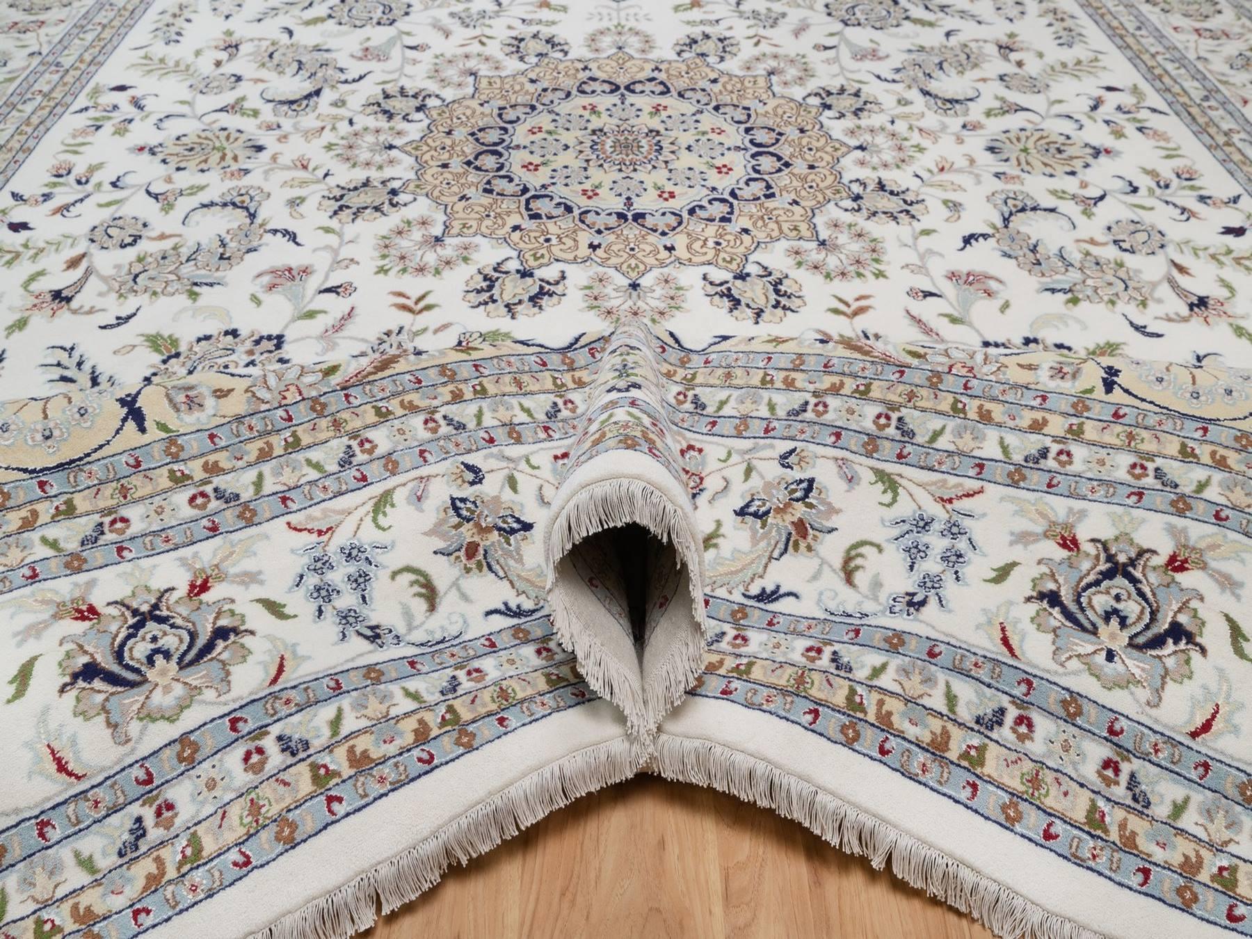 Nain Fine Oriental hand-knotted wool/silk rug in Ivory, 11'8" x 17'9" — SKU O092583 (view 5)