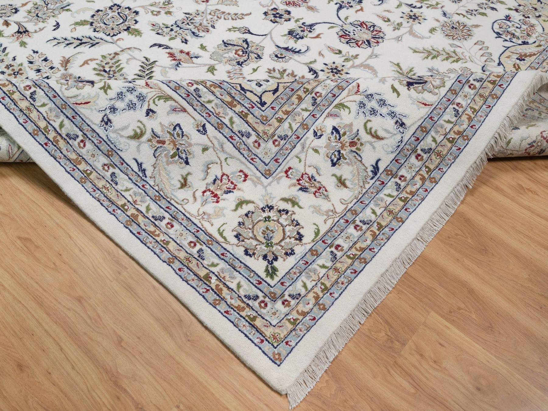 Nain Fine Oriental hand-knotted wool/silk rug in Ivory, 11'8" x 17'9" — SKU O092583 (view 6)