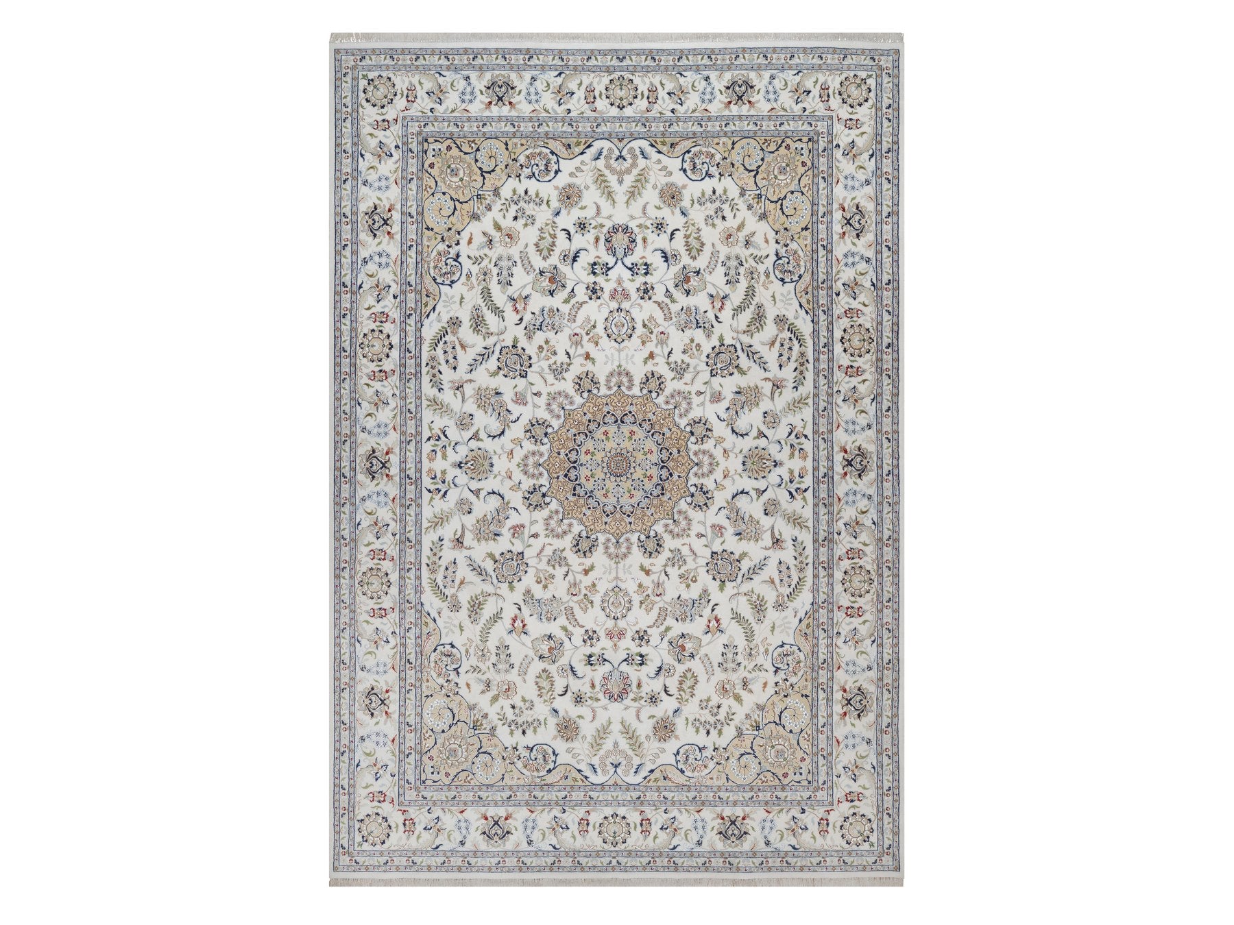 Nain Fine Oriental hand-knotted wool/silk rug in Ivory, 9'7" x 13'11" — SKU O092584