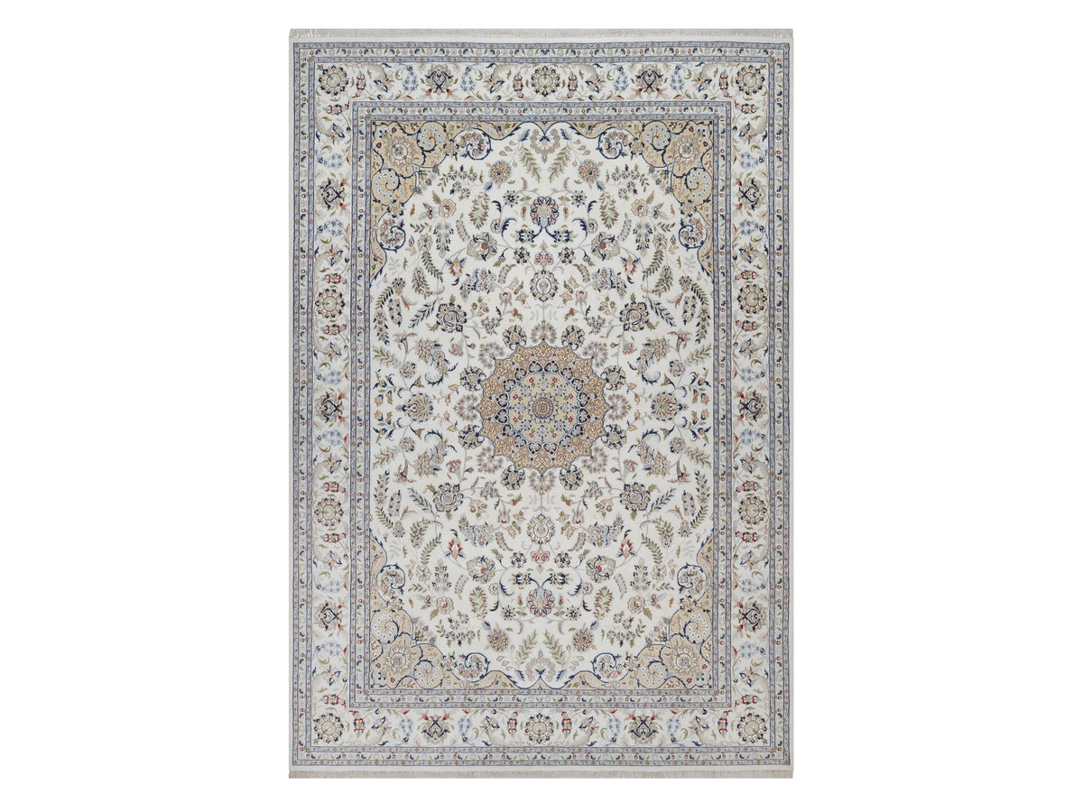Nain Fine Oriental hand-knotted wool/silk rug in Ivory, 9'7" x 13'11" — SKU O092584