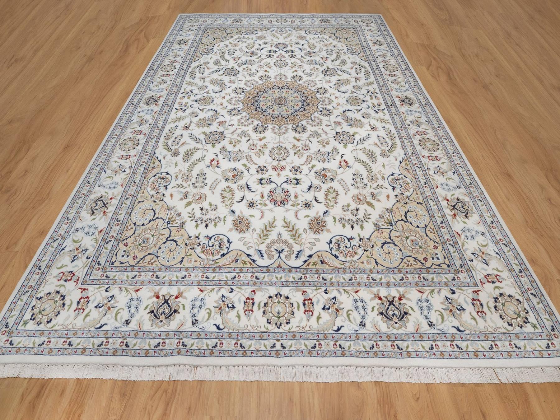 Nain Fine Oriental hand-knotted wool/silk rug in Ivory, 9'7" x 13'11" — SKU O092584 (view 2)