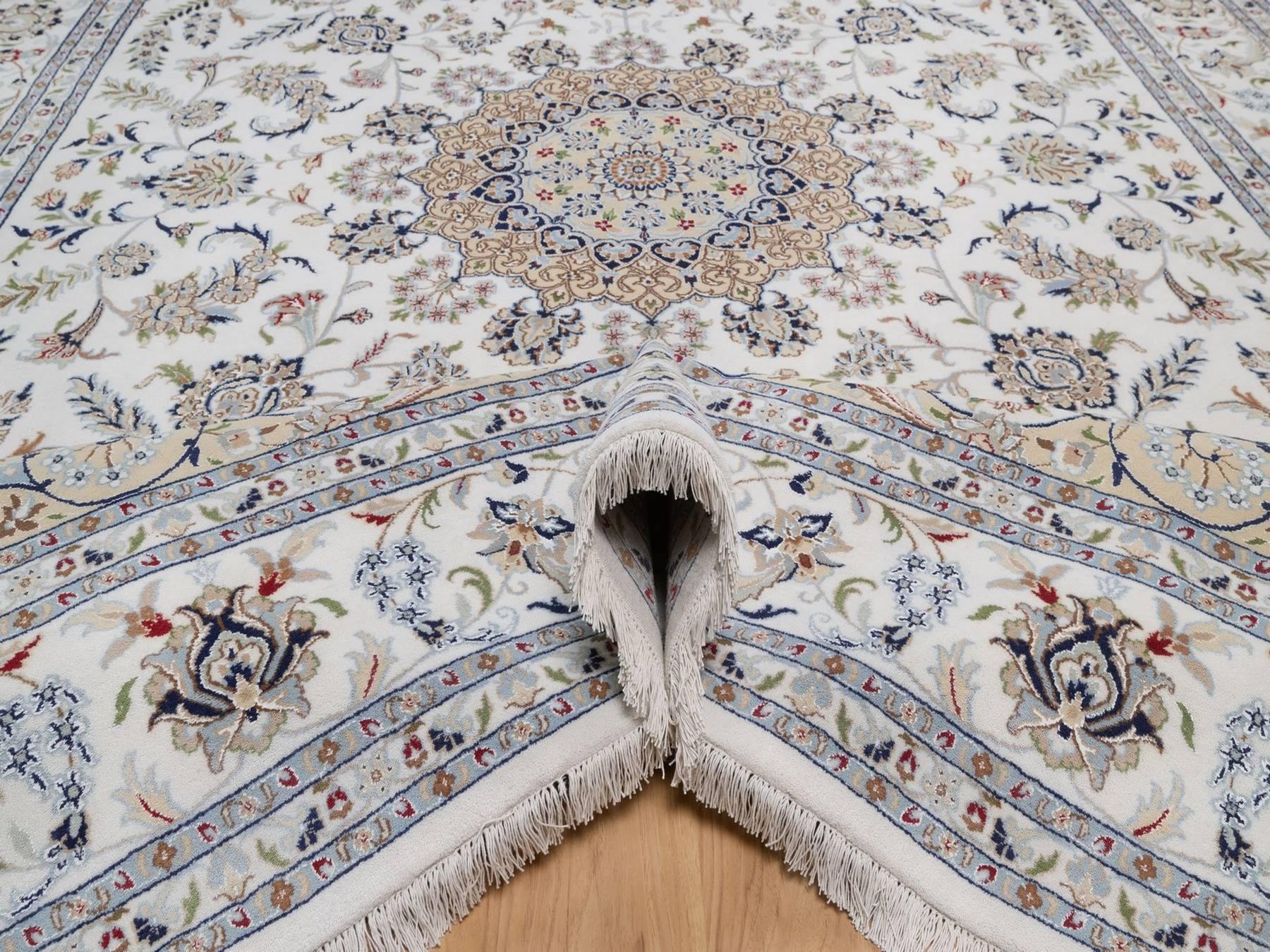 Nain Fine Oriental hand-knotted wool/silk rug in Ivory, 9'7" x 13'11" — SKU O092584 (view 5)