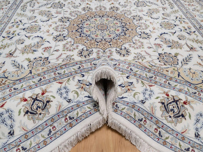 Nain Fine Oriental hand-knotted wool/silk rug in Ivory, 9'7" x 13'11" — SKU O092584 (view 5)