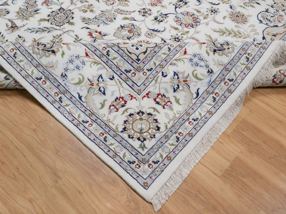 Nain Fine Oriental hand-knotted wool/silk rug in Ivory, 9'7" x 13'11" — SKU O092584 (view 6)