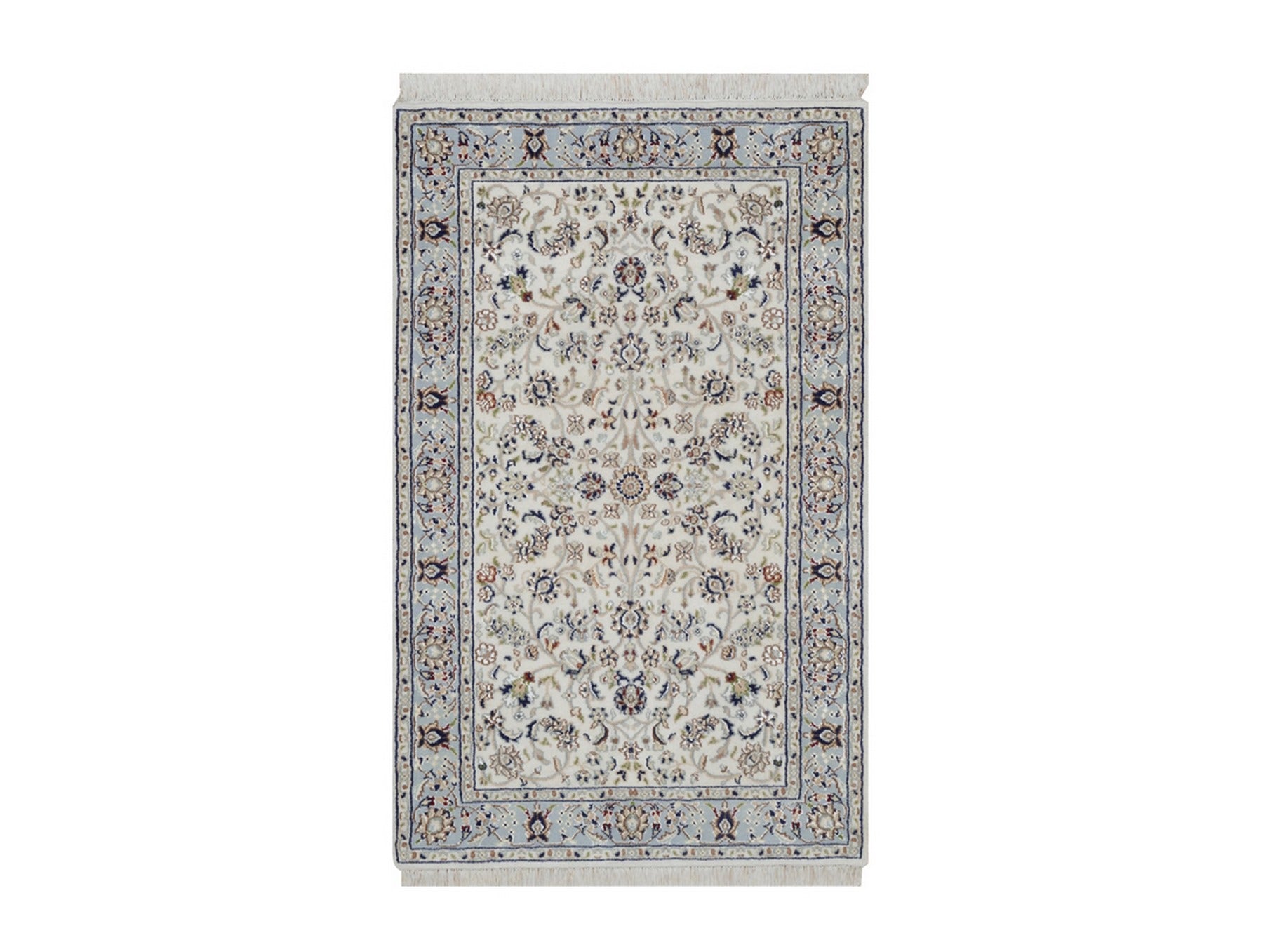 Nain Fine Oriental hand-knotted wool/silk rug in Ivory & Light Blue, 3'2" x 5'2" — SKU O092587