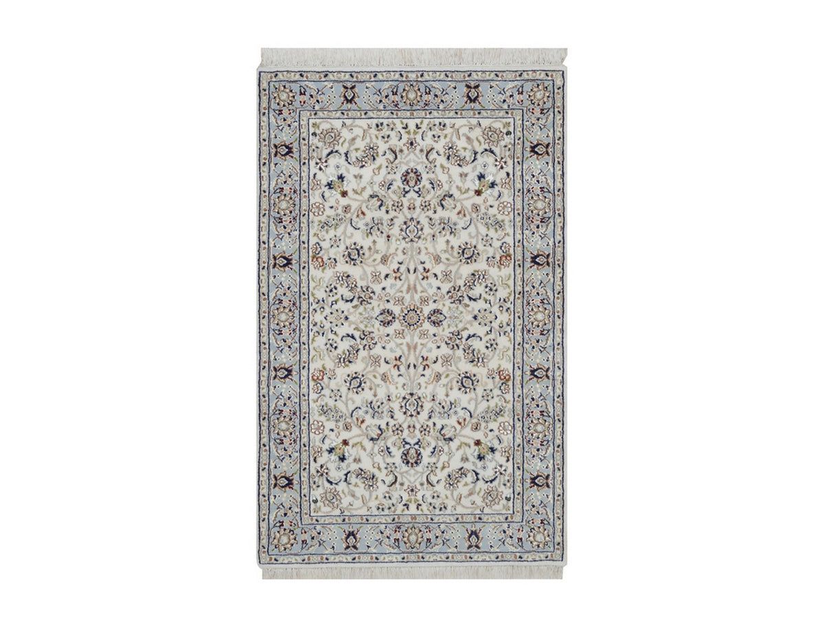 Nain Fine Oriental hand-knotted wool/silk rug in Ivory & Light Blue, 3'2" x 5'2" — SKU O092587