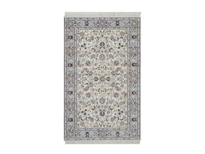 Nain Fine Oriental hand-knotted wool/silk rug in Ivory & Light Blue, 3'2" x 5'2" — SKU O092587
