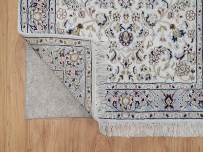 Nain Fine Oriental hand-knotted wool/silk rug in Ivory & Light Blue, 3'2" x 5'2" — SKU O092587 (view 3)