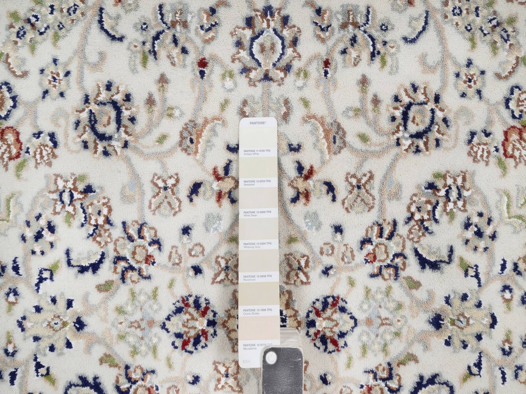 Nain Fine Oriental hand-knotted wool/silk rug in Ivory & Light Blue, 3'2" x 5'2" — SKU O092587 (view 4)