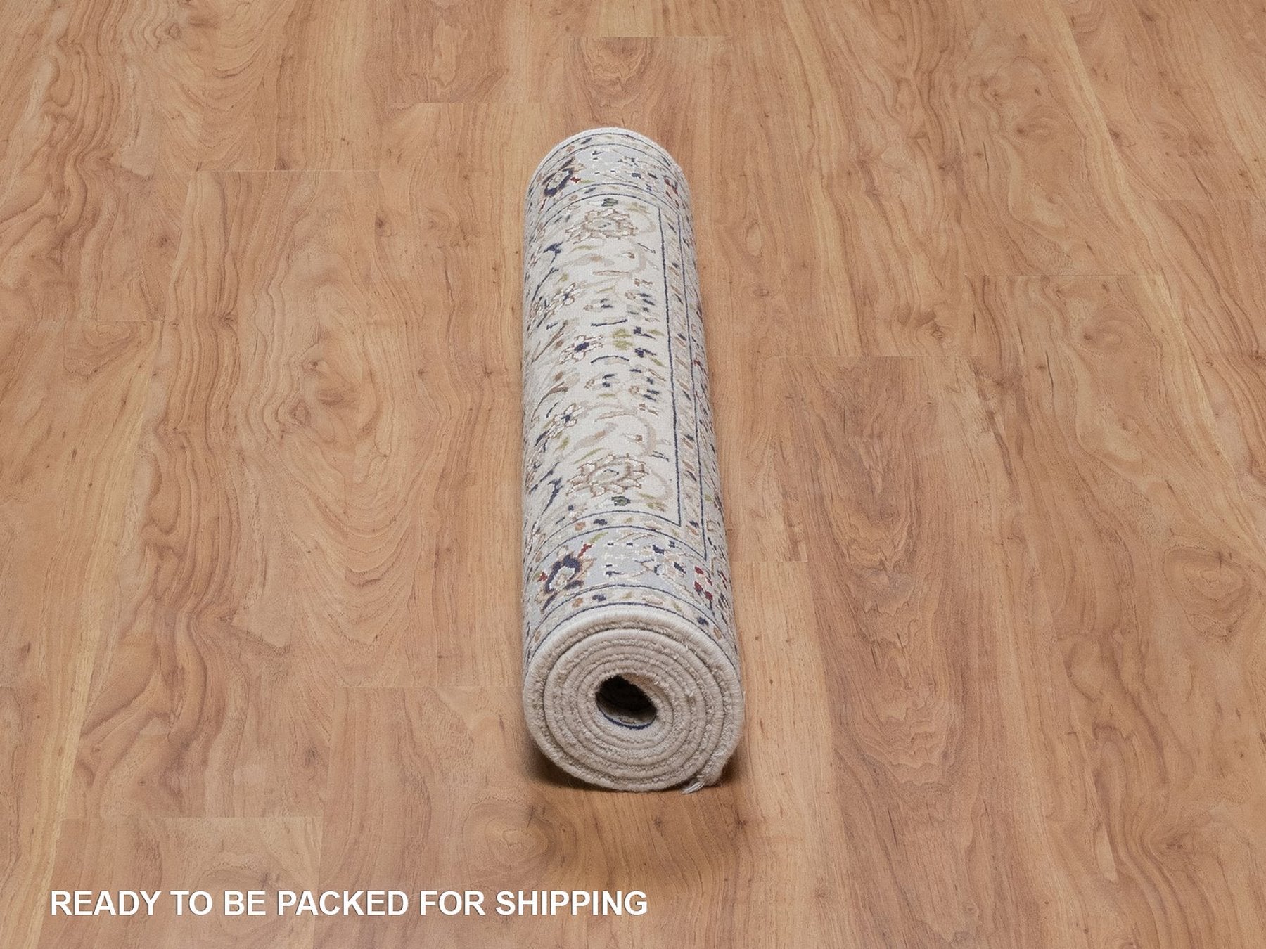 Nain Fine Oriental hand-knotted wool/silk rug in Ivory & Light Blue, 3'2" x 5'2" — SKU O092587 (view 6)