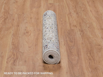 Nain Fine Oriental hand-knotted wool/silk rug in Ivory & Light Blue, 3'2" x 5'2" — SKU O092587 (view 6)