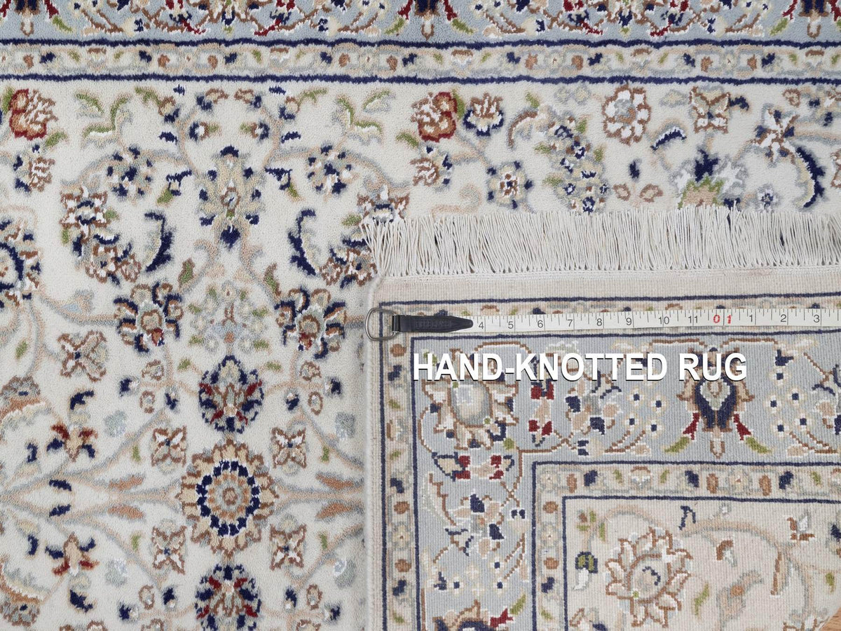 Nain Fine Oriental hand-knotted wool/silk rug in Ivory & Light Blue, 3'2" x 5'2" — SKU O092587 (view 8)