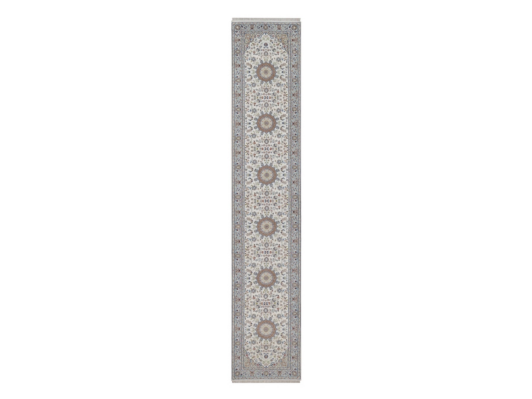 Nain Fine Oriental hand-knotted wool/silk runner in Ivory & Light Blue, 2'9" x 14'6" — SKU O092588