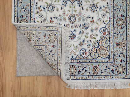 Nain Fine Oriental hand-knotted wool/silk runner in Ivory & Light Blue, 2'9" x 14'6" — SKU O092588 (view 3)