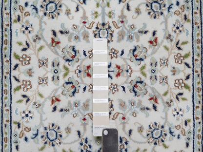 Nain Fine Oriental hand-knotted wool/silk runner in Ivory & Light Blue, 2'9" x 14'6" — SKU O092588 (view 4)