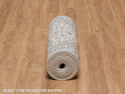 Nain Fine Oriental hand-knotted wool/silk runner in Ivory & Light Blue, 2'9" x 14'6" — SKU O092588 (view 6)