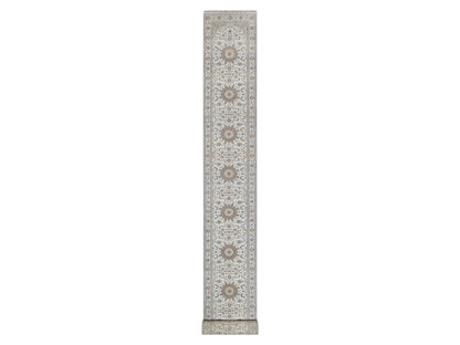 Nain Fine Oriental hand-knotted wool/silk runner in Ivory, 2'9" x 22'5" — SKU O092589