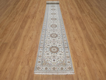 Nain Fine Oriental hand-knotted wool/silk runner in Ivory, 2'9" x 22'5" — SKU O092589 (view 2)