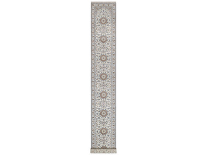 Nain Fine Oriental hand-knotted wool/silk runner in Ivory, 2'9" x 20'2" — SKU O092590