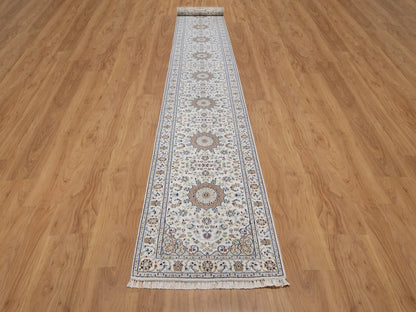 Nain Fine Oriental hand-knotted wool/silk runner in Ivory, 2'9" x 20'2" — SKU O092590 (view 2)