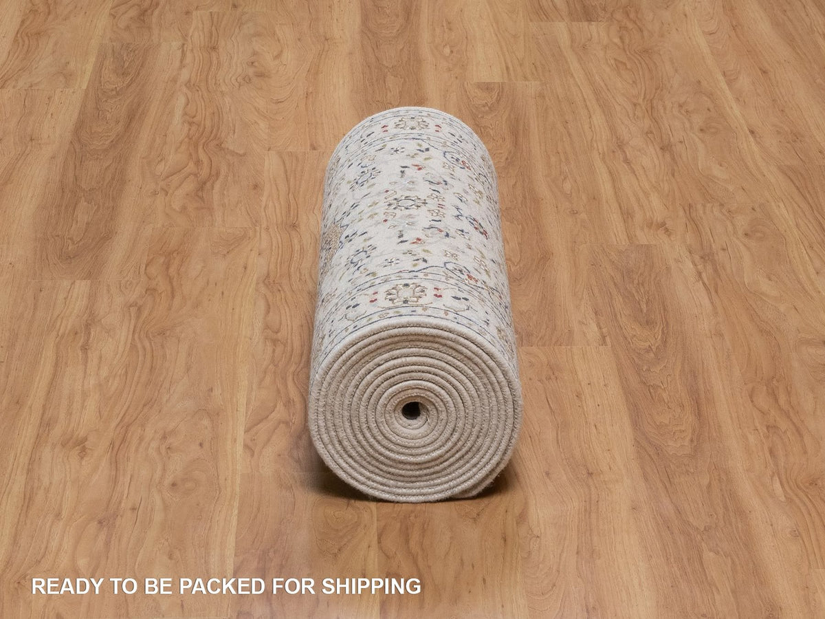 Nain Fine Oriental hand-knotted wool/silk runner in Ivory, 2'9" x 20'2" — SKU O092590 (view 6)