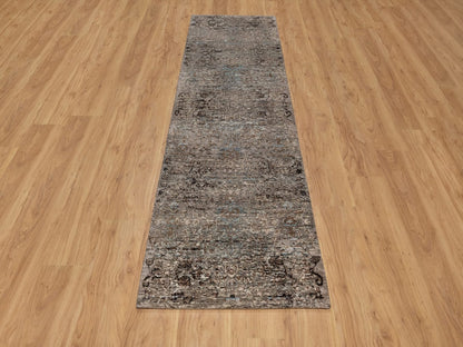 Brown 2'5" x 8'4" Transitional Hand knotted Wool/Silk Rug - Sku: O092591