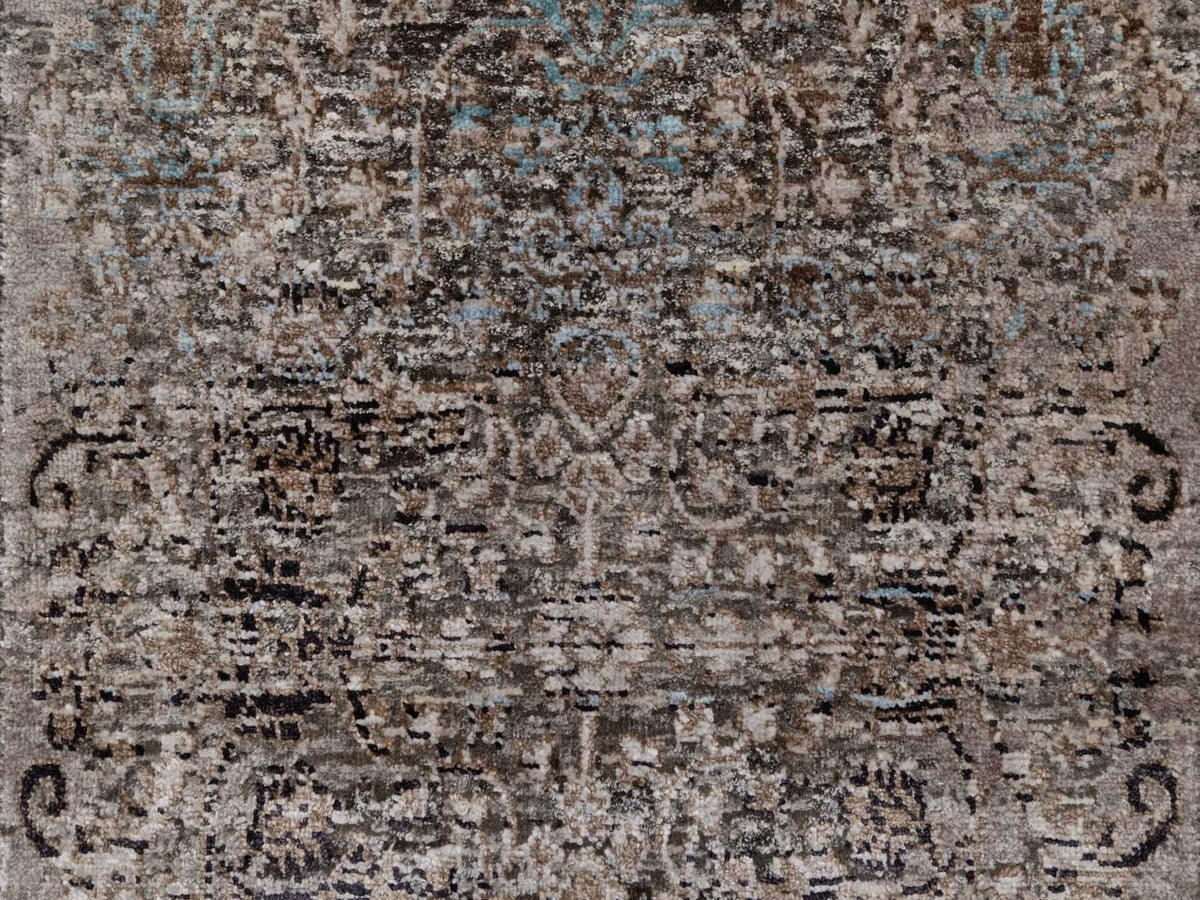 Transitional hand-knotted wool/silk runner in Brown, 2'5" x 8'4" — SKU O092591 (view 5)