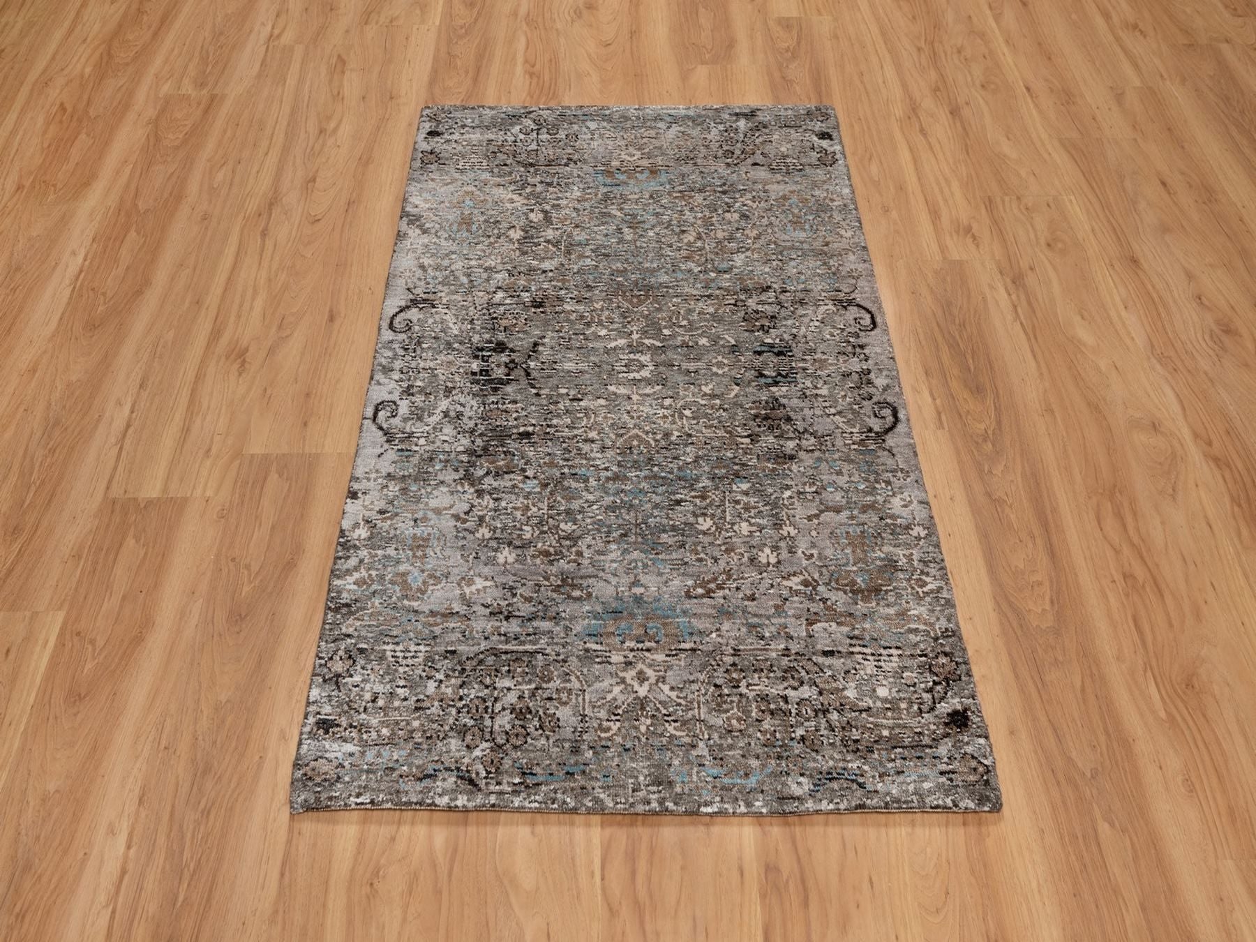 Brown 3'0" x 5'0" Transitional Hand knotted Wool/Silk Rug - Sku: O092592