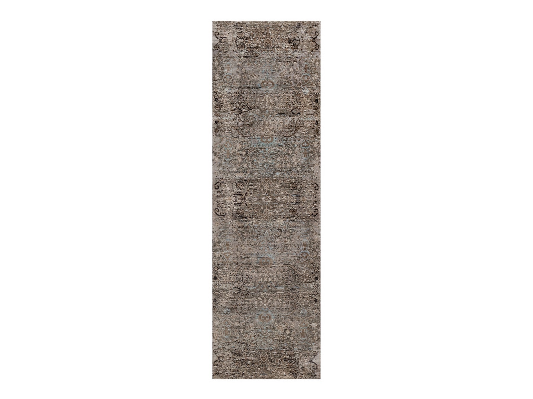 Brown 2'6" x 8'4" Transitional Hand knotted Wool/Silk Rug - Sku: O092593