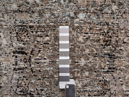 Brown 2'6" x 8'4" Transitional Hand knotted Wool/Silk Rug - Sku: O092593