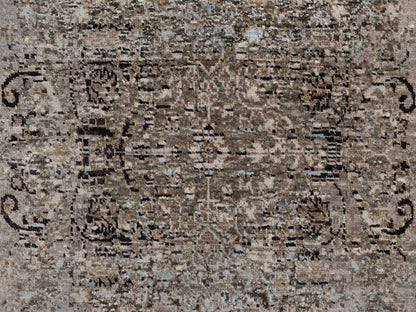 Brown 2'6" x 8'4" Transitional Hand knotted Wool/Silk Rug - Sku: O092593