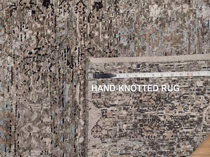 Brown 2'6" x 8'4" Transitional Hand knotted Wool/Silk Rug - Sku: O092593