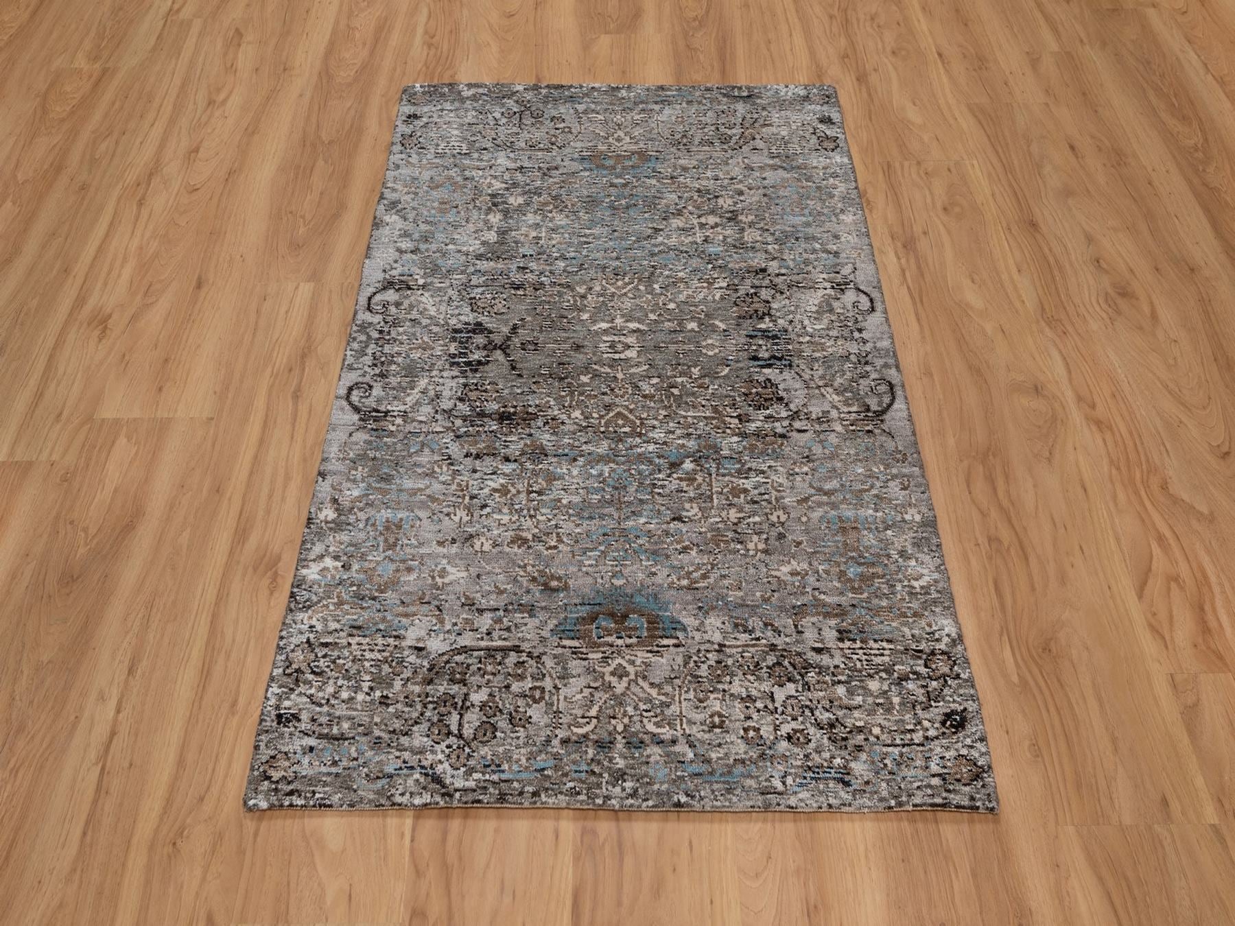 Brown 3'0" x 5'0" Transitional Hand knotted Wool/Silk Rug - Sku: O092594