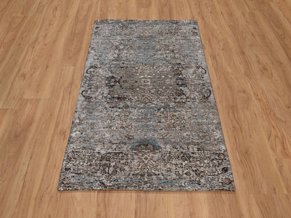 Brown 3'0" x 5'0" Transitional Hand knotted Wool/Silk Rug - Sku: O092594