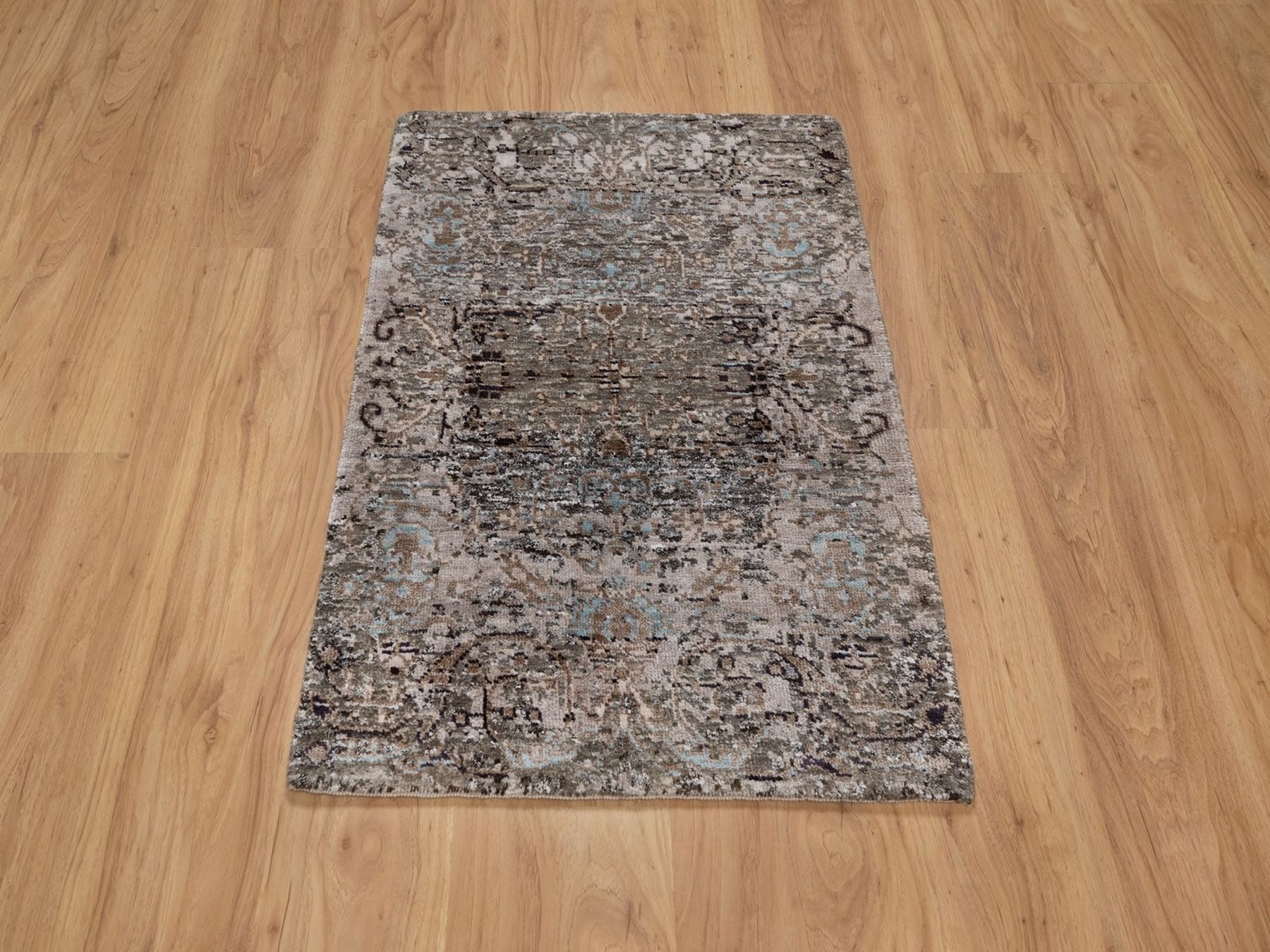 Brown 2'1" x 3'0" Transitional Hand knotted Wool/Silk Rug - Sku: O092595