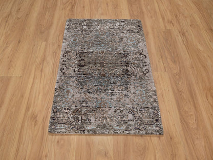 Brown 2'1" x 3'0" Transitional Hand knotted Wool/Silk Rug - Sku: O092595