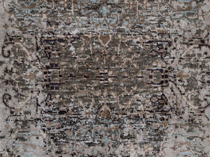 Brown 2'1" x 3'0" Transitional Hand knotted Wool/Silk Rug - Sku: O092595